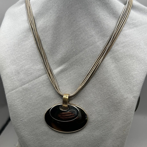 NAPIER Silver and Gold tone Layered oval Pendant 5 strand Snake Chain Necklace - Picture 1 of 10